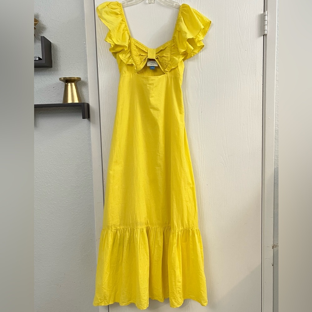 FARM Rio Yellow Ruffle Midi Dress with Bow - Picture 2 of 13